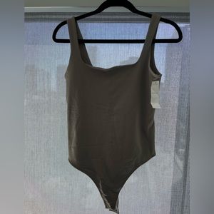 Abercrombie & Fitch Grey Soft A&F Collection Thong Square Neck Bodysuit